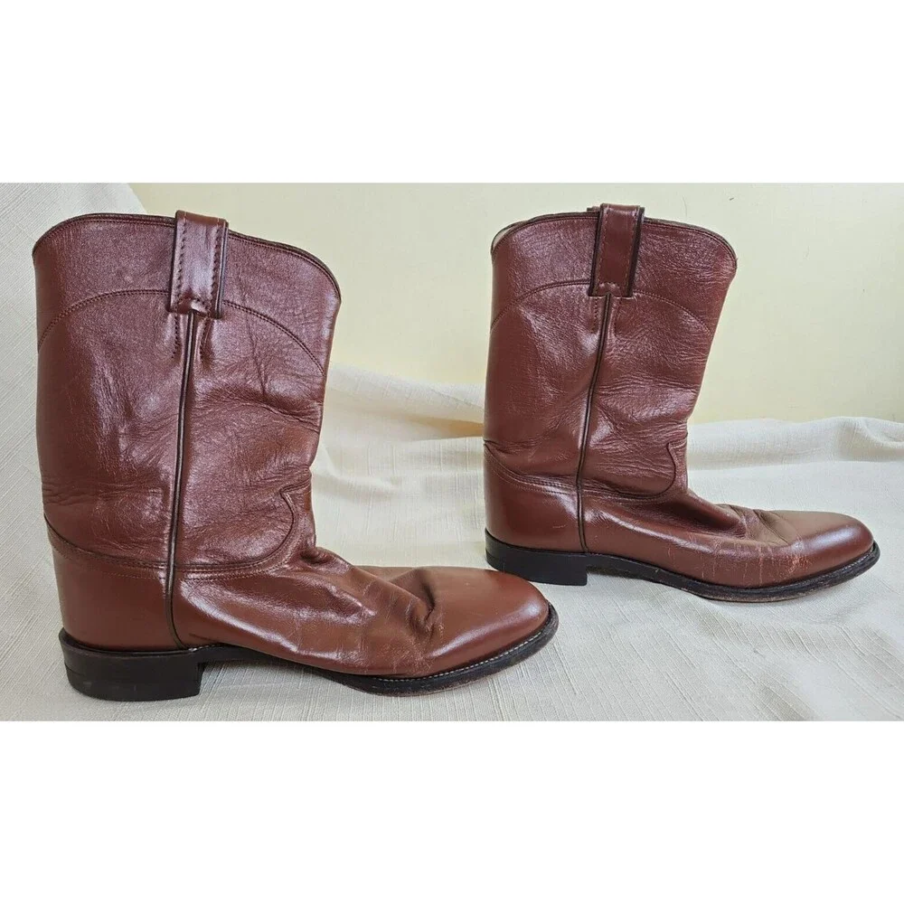 Justin Brown Leather Western Roper Cowboy Boots Men's Size 8.5 D Style 3404